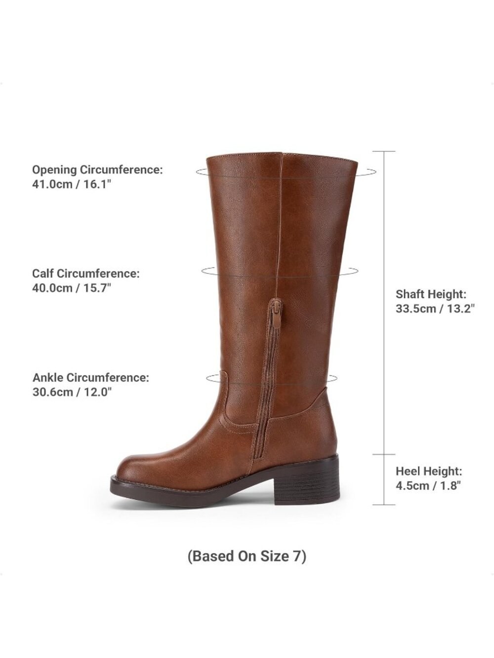 Women's Brown Faux Leather Square Toe Chunky Block Heel Knee High Riding Boots - Picture 4 of 6